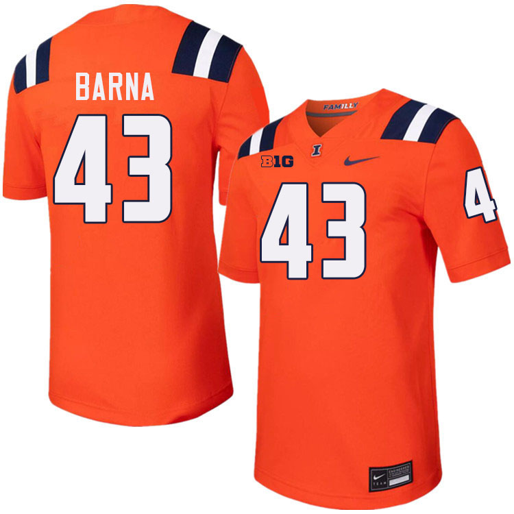 Men #43 Joe Barna Illinois Fighting Illini College Football Jerseys Stitched-Orange